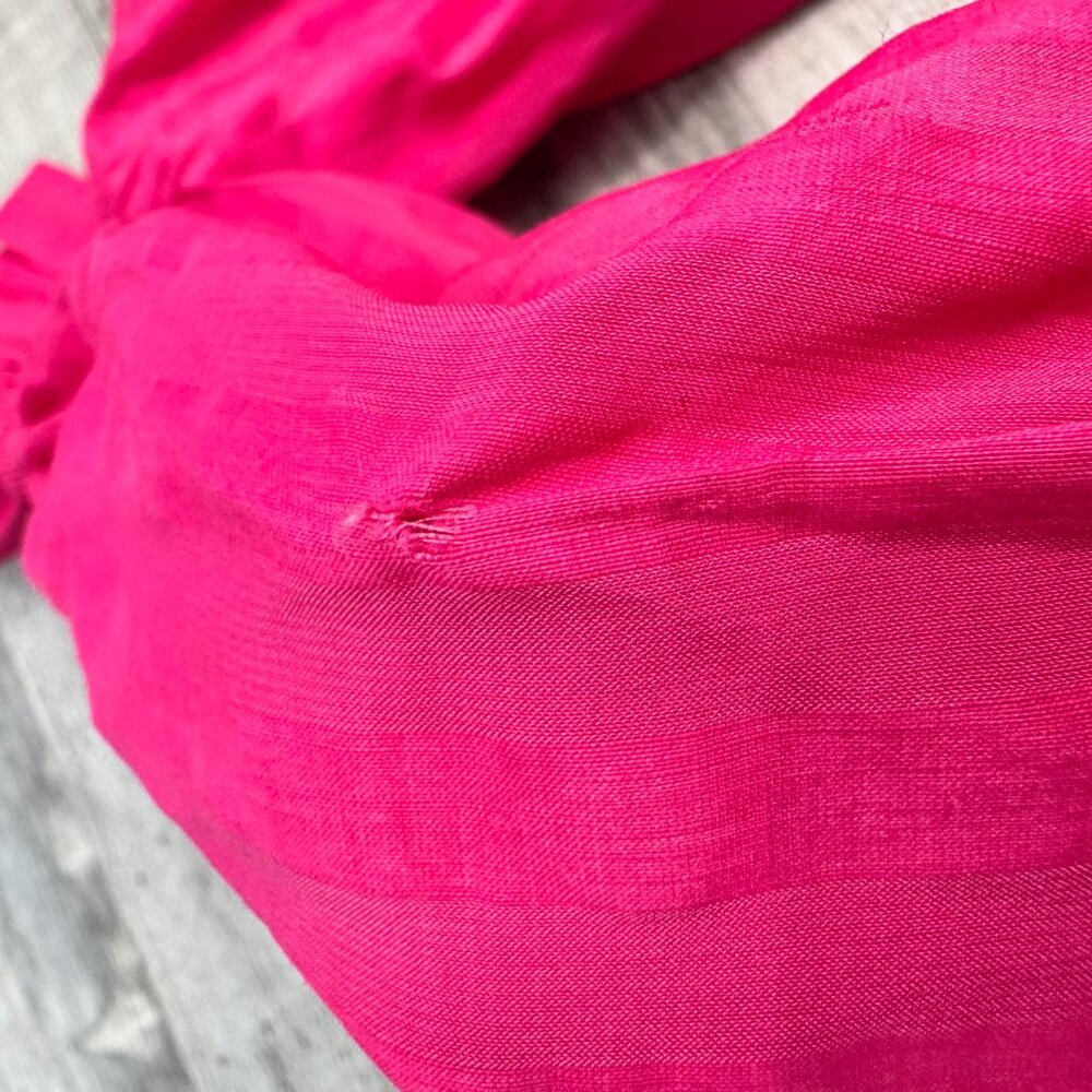 Cult Gaia Simona dress bright pink linen blend off shoulder puff sleeve sz 6 P17 - Picture 15 of 16